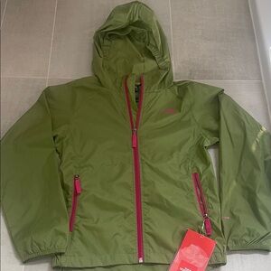 The North Face Kids Olive Raincoat with Magenta Details